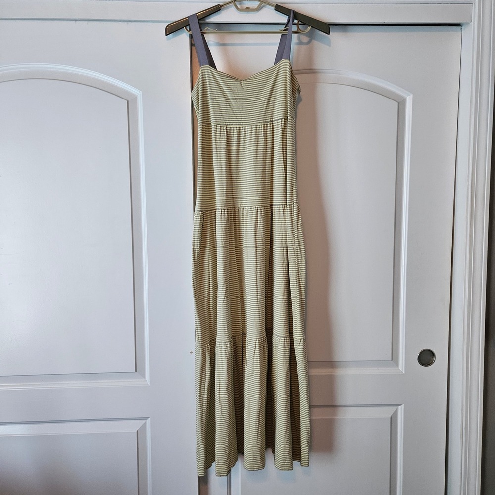 Vintage Old Navy Maxi Dress Medium Y2K Stripe Babydoll Tiered Butter Yellow